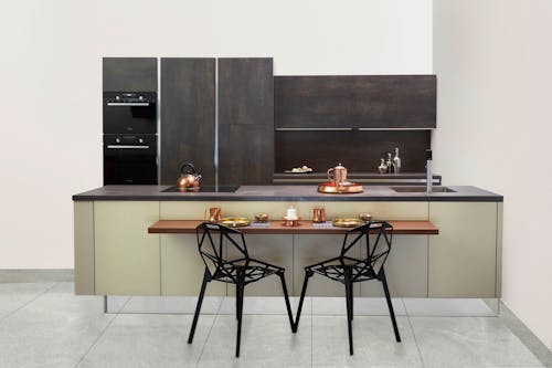 Grey kitchen interior with sleek cabinetry and modern design