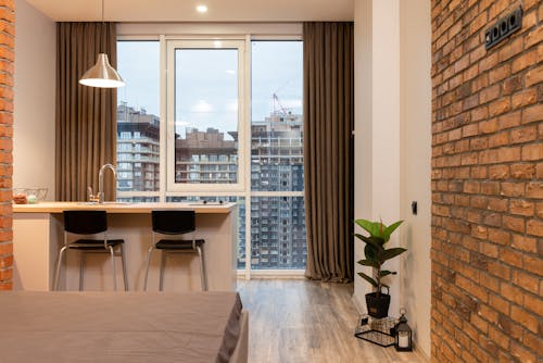 View of a living room featuring neutral accents