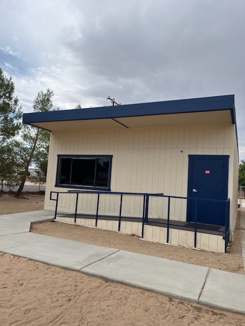 a freshly painted commercial shed