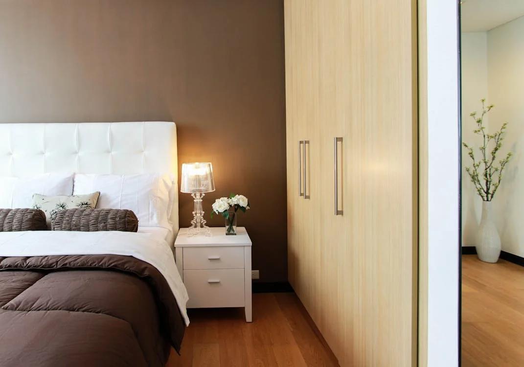 wooden flooring in a bedroom space.