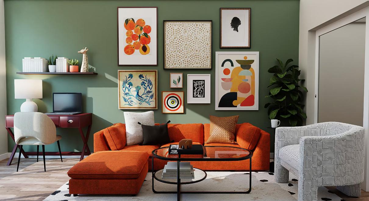 Lively décor in a living room.