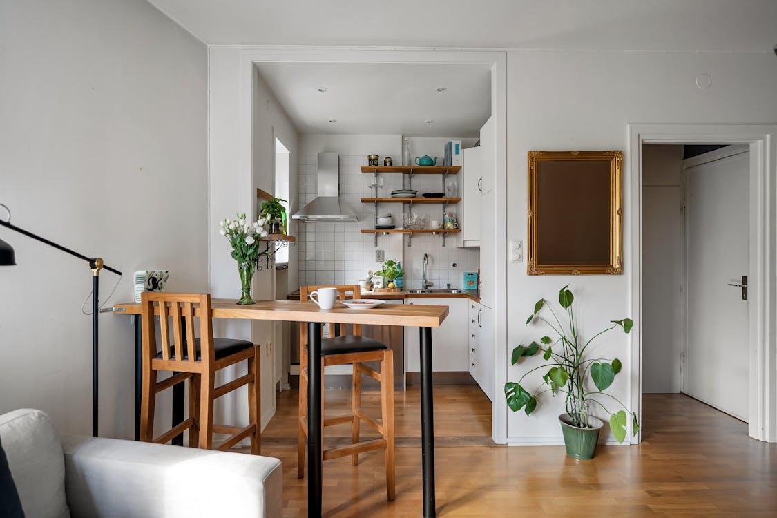 wooden flooring in a kitchen space.