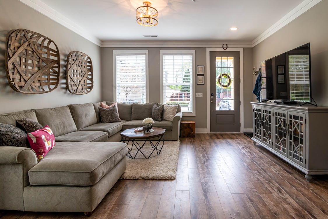 a room with wooden accents.