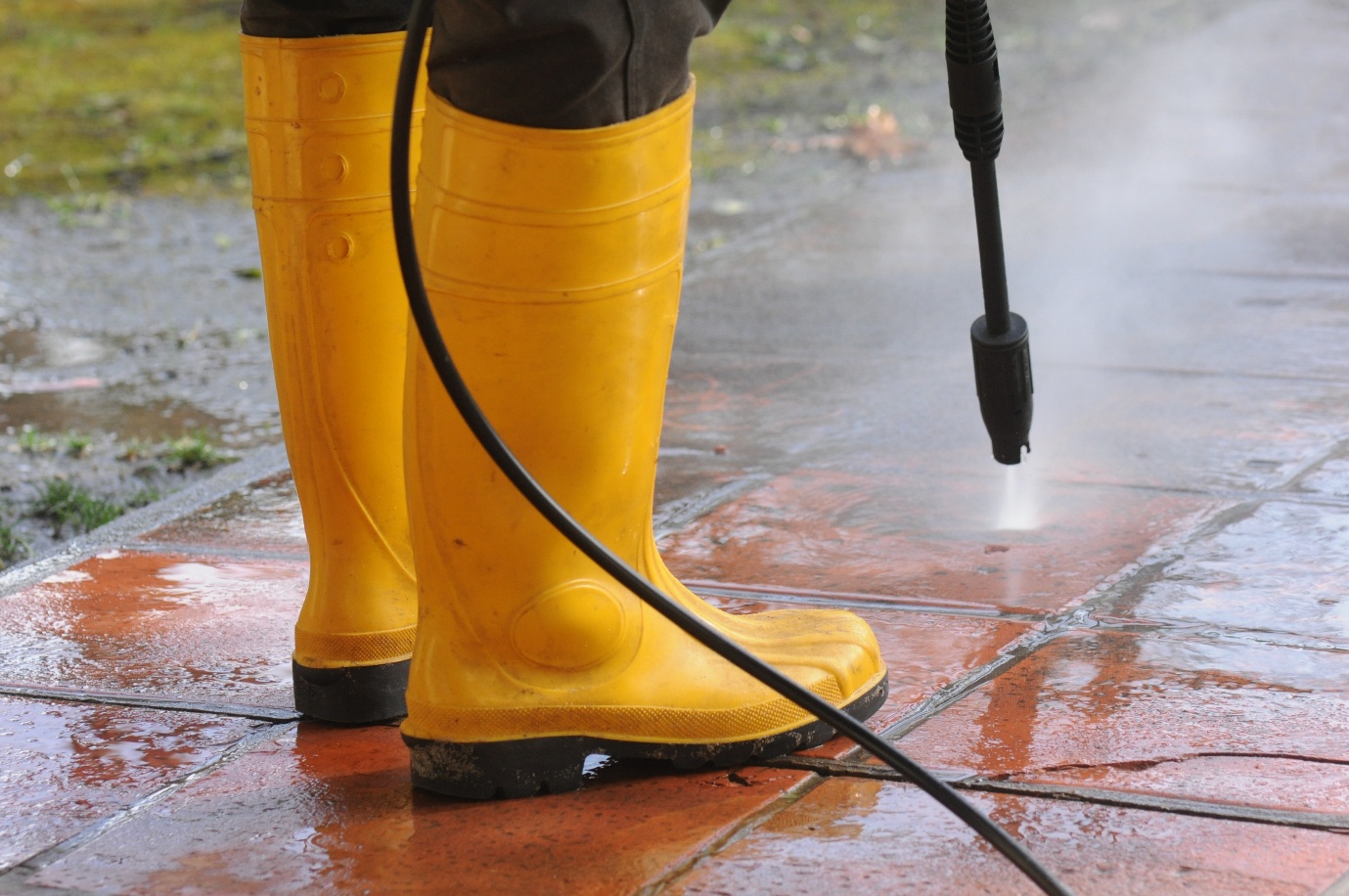 power washing outdoors.