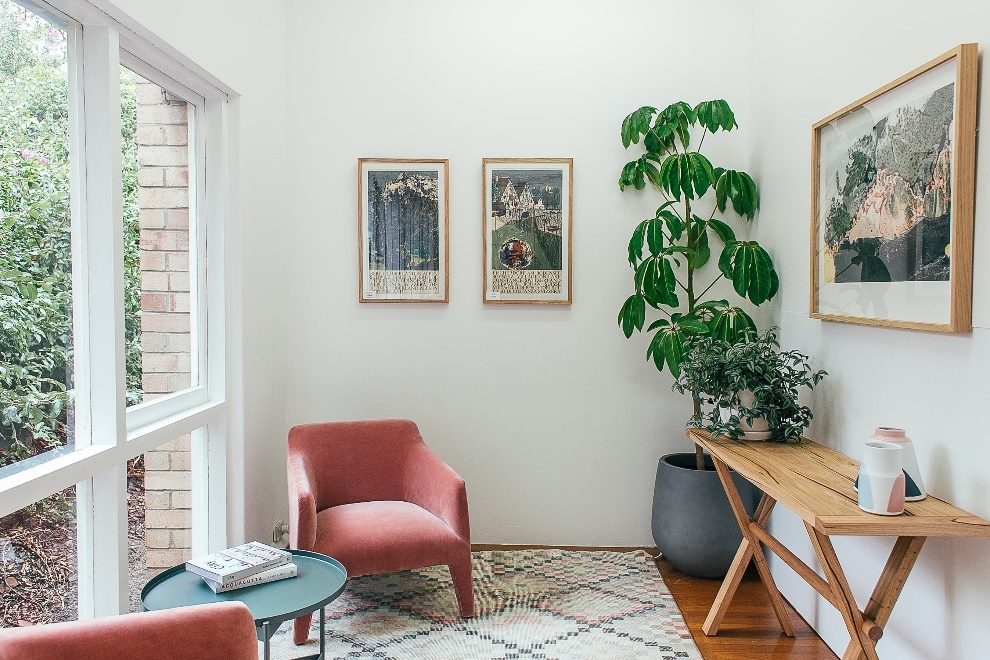 Minimally set room with an armchair