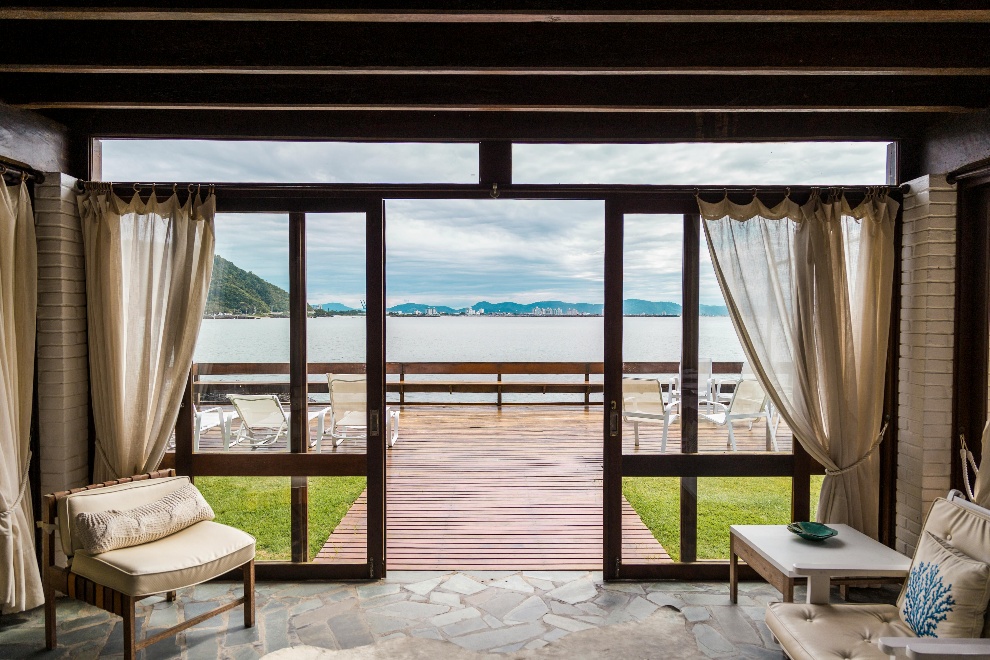 A beach house with French windows 